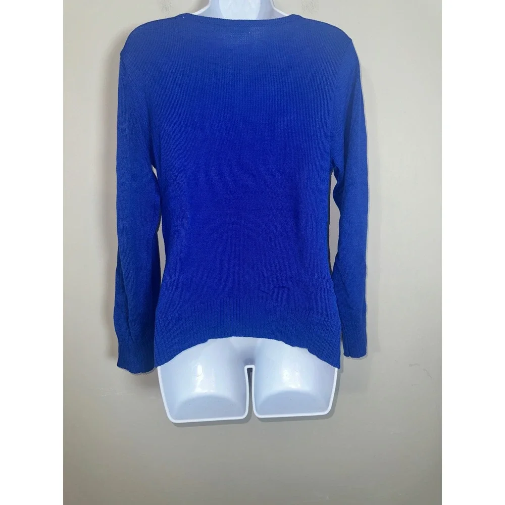 Lulu-B Royal Blue Ribbed Knit Asymmetrical Silver Ring Pullover Sweater Womens M